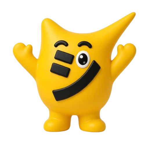 両手をあげて喜んでいるシャキーンくん