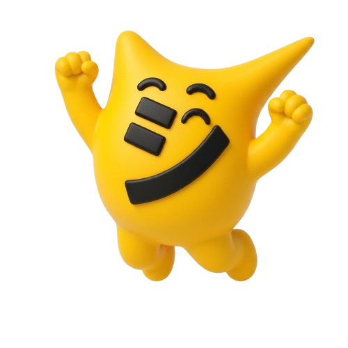両手をあげて飛び上がって喜んでいるシャキーンくん