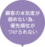 顧客の本気度が掴めない為、優先順位がつけられない